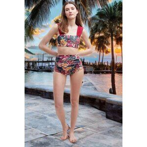 Anthropologie ESTIVO Matching Set Swimwear Floral Print High Bottom Bikini Top